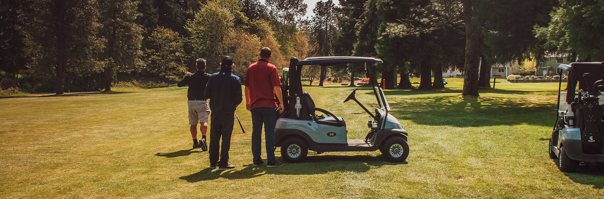 Players and golf cart